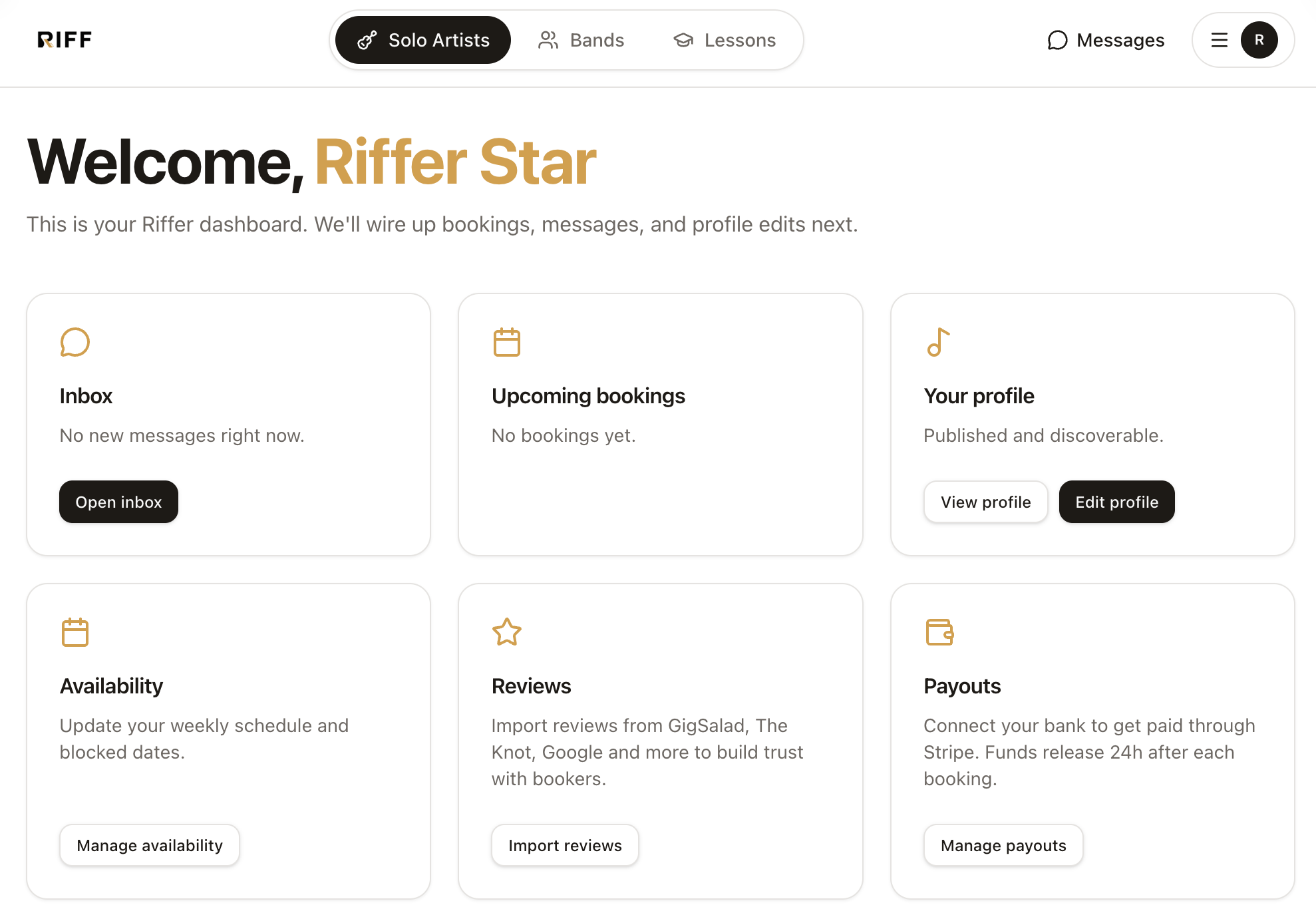 Riff Riffer dashboard