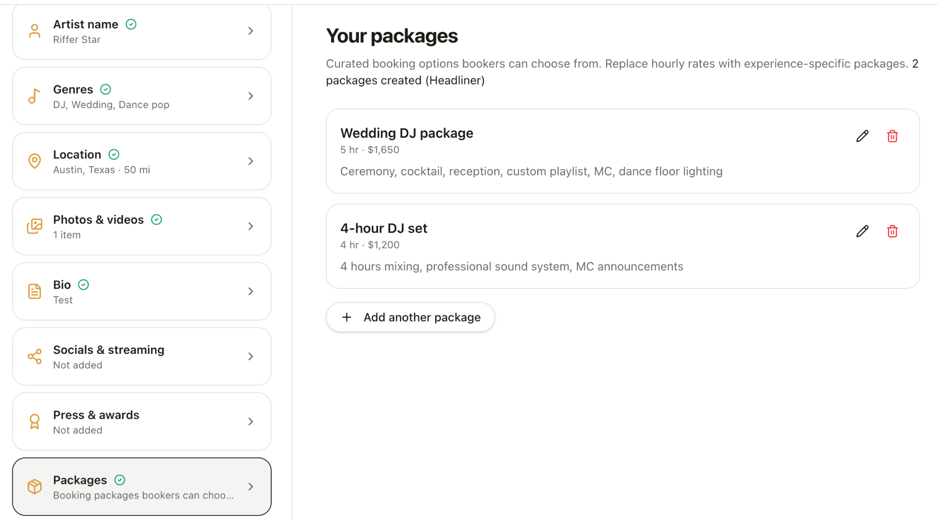Riff profile editor — Packages